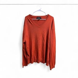 Pronto Uomo Men’s Sweater 3X Orange 100% Extra Fine Merino Wool V-Neck